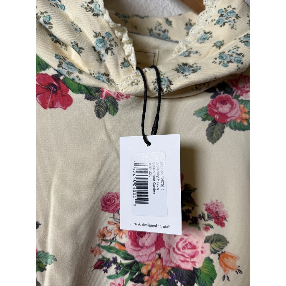 Ampersand Avenue Golden Hour Garden University Hoodie Floral Lace Trim 3XL NEW - Picture 6 of 12